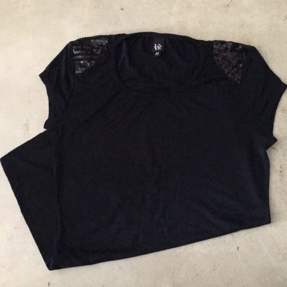 Little Black Tee with Embellished Cap Sleeves